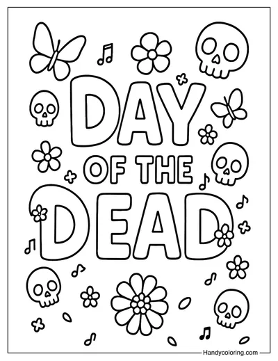 Day of the Dead Skulls and Butterflies Coloring Page