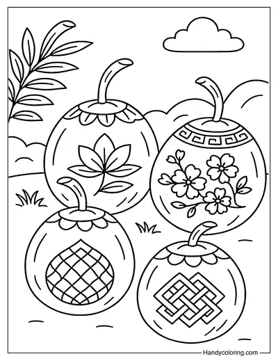 Decorated Coconut Shells Coloring Page