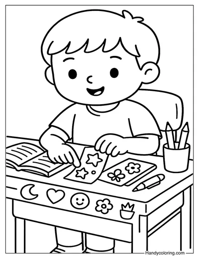 Decorating the Desk Coloring Page