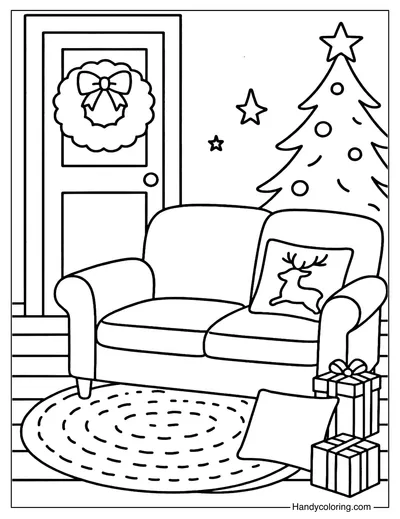 Decorating the Living Room for Christmas Coloring Page