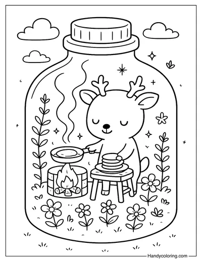 Deer Cooking in a Jar Coloring Page