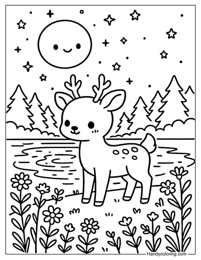 Deer in Starlight Coloring Page