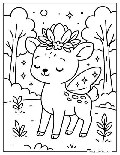 Deer Magnolia Crown Coloring Page