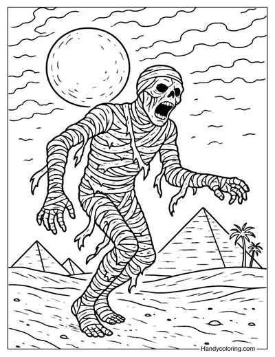 Desert Night Mummy Coloring Page