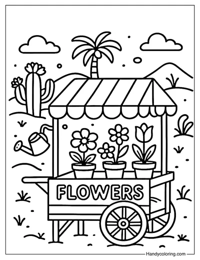 Desert Oasis Flower Cart Coloring Page