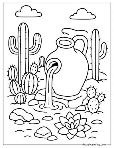Desert Oasis Pot Falls Coloring Page
