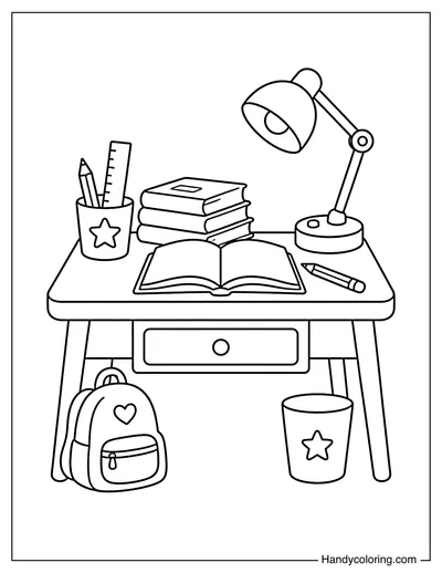 Desk with School Supplies