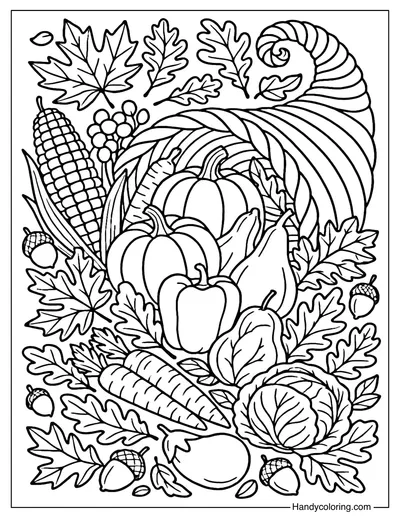 Detailed Cornucopia Coloring Page