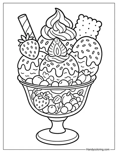 Detailed Ice Cream Sundae Coloring Page