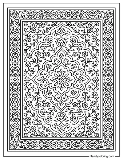 Detailed Persian Carpet Mandala Coloring Page