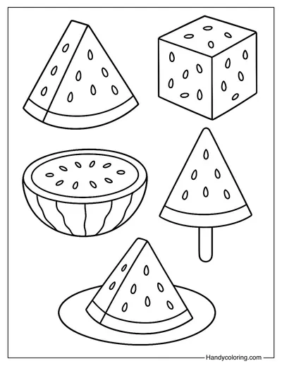 Different Cuts of Watermelon Coloring Page
