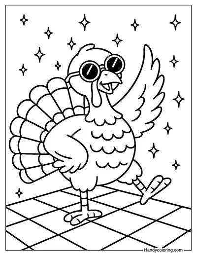 Disco Turkey Coloring Page