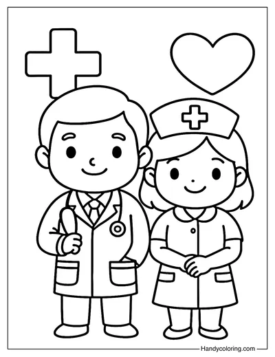 Doctor and Nurse Coloring Page