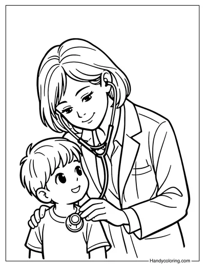 Doctor Checking Child Coloring Page