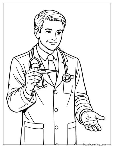 Doctor Checking Temperature Coloring Page
