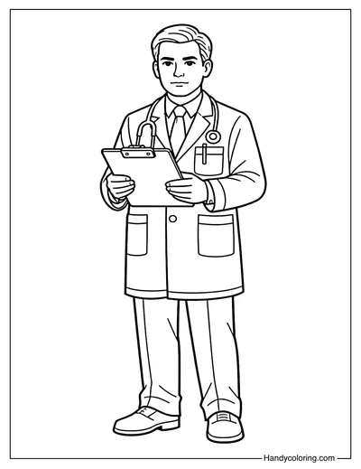 Doctor Holding Clipboard Coloring Page