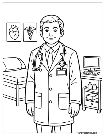 Doctor in Clinic Coloring Page