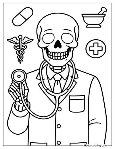 Doctor Skeleton Coloring Page