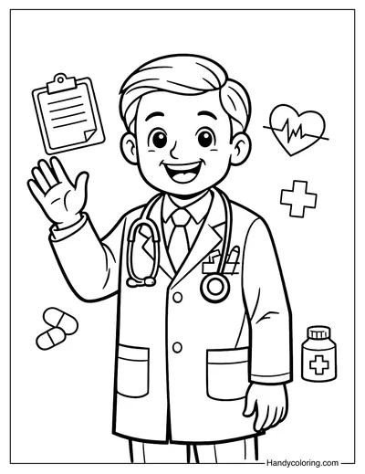 Doctor Waving Hello Coloring Page
