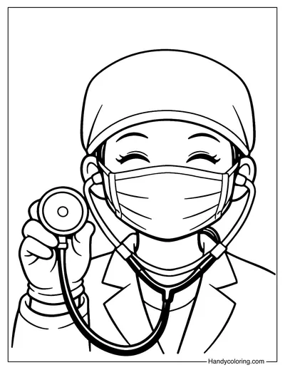 Doctor Wearing Mask Coloring Page
