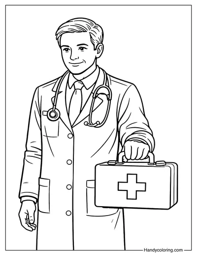 Doctor with First Aid Kit Coloring Page