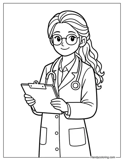 Doctor with Glasses Coloring Page