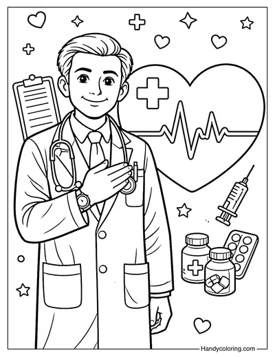 Doctor with Heart Symbol Coloring Page