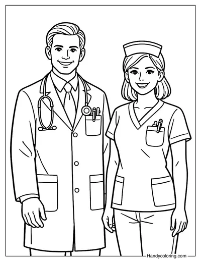 Doctor with Nurse Coloring Page