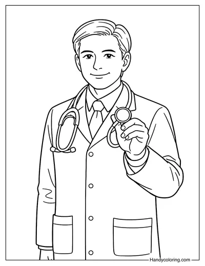Doctor with Stethoscope Coloring Page