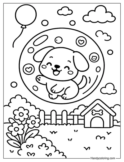 Dog Bubble Coloring Page