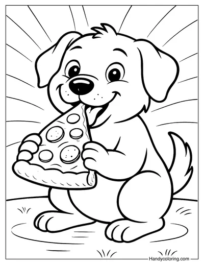 Dog Eating Pizza Coloring Page