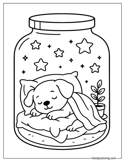Dog Sleeping in a Jar Coloring Page