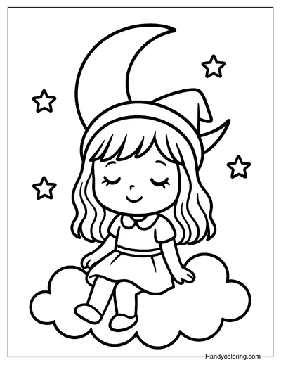 Doll and Moon Coloring Page