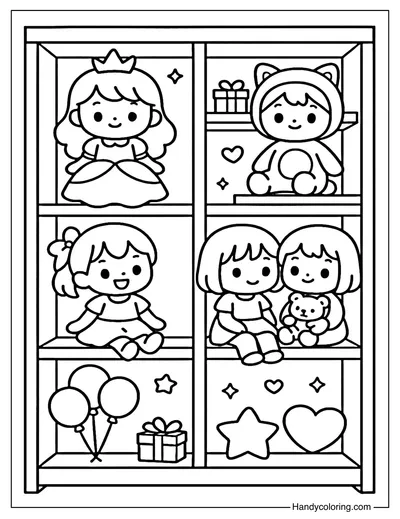 Doll Shelf Coloring Page