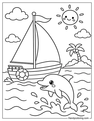 Dolphin Beside a Sailboat