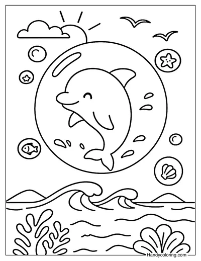 Dolphin Bubble Coloring Page