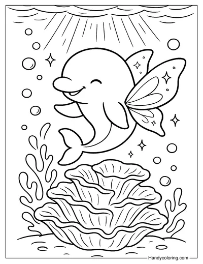 Dolphin Coral Waltz Coloring Page
