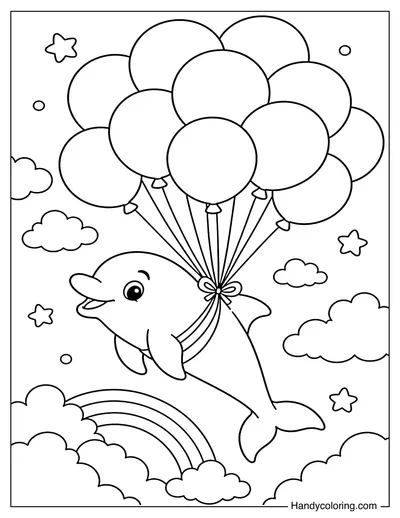 Dolphin Floating with Balloons