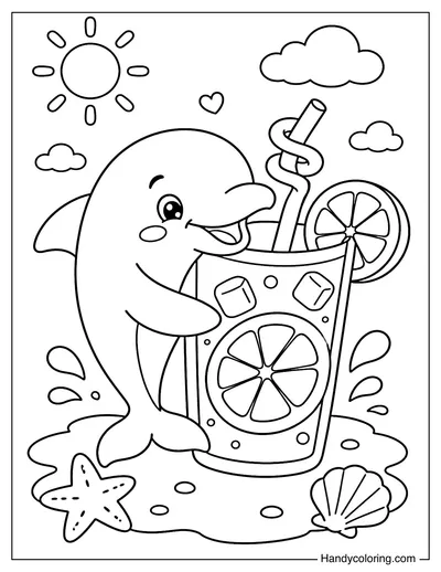 Dolphin Holding a Giant Lemonade