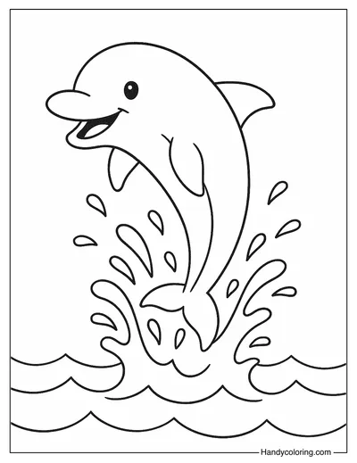 Dolphin Jumping Over Waves Coloring Page