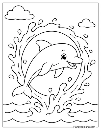 Dolphin Leaping Through a Ring of Water