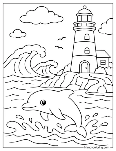 Dolphin Near a Lighthouse