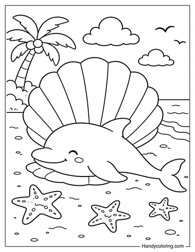Dolphin Resting Beside a Seashell