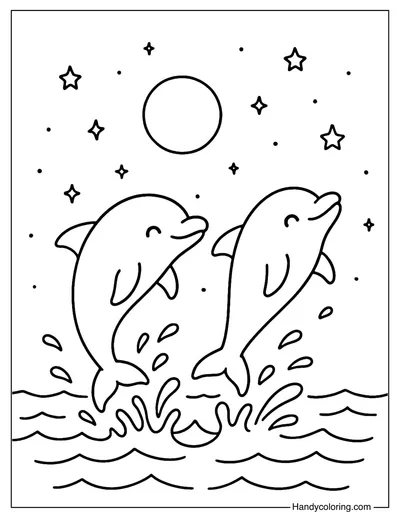Dolphin Star Dance Coloring Page