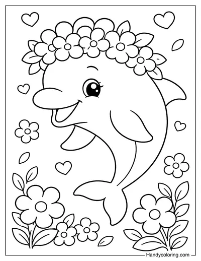 Dolphin Wearing a Flower Crown