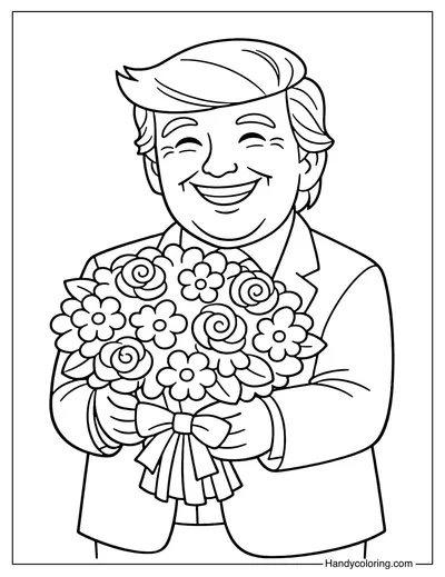 Donald Trump Holding Flowers Coloring Page