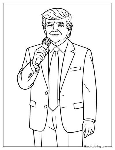 Donald Trump Holding Microphone Coloring Page