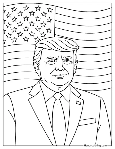 Donald Trump with American Flag Coloring Page