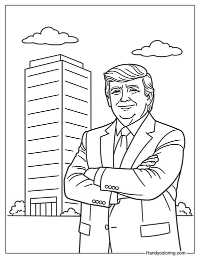 Donald Trump with Building Coloring Page