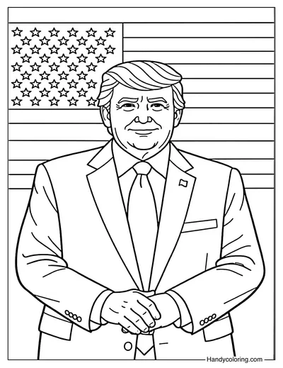 Donald Trump with USA Flag Coloring Page